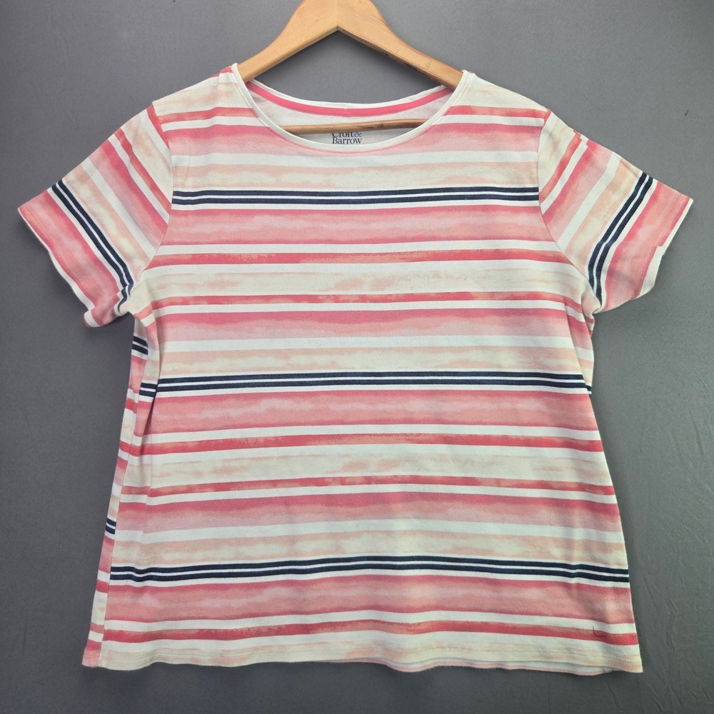 Croft & Barrow T Shirt Classic Tee XL Pink Orange Striped Cotton Short Sleeve